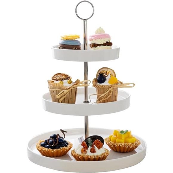 3-Tier Porcelain Cupcake Stand, Tiered Dessert Stand, Cake Stand-White Porcelain - Picture 7 of 7